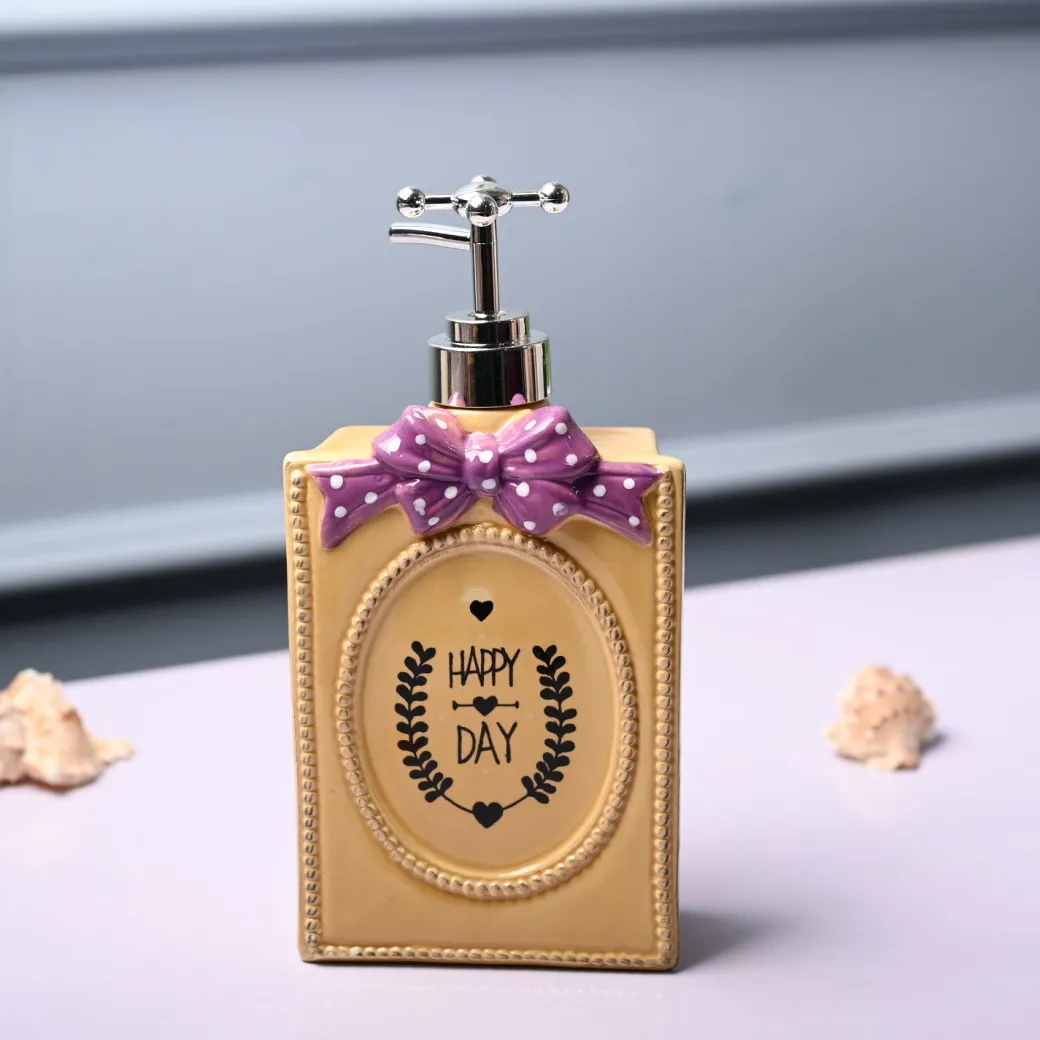 Ceramic Yellow Rectangle Soap Dispenser - Happy Day Print Matte Finish