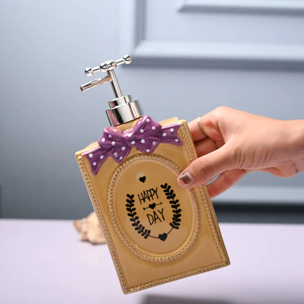 Ceramic Yellow Rectangle Soap Dispenser - Happy Day Print Matte Finish