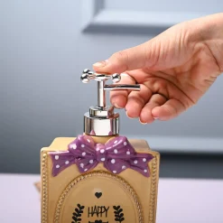 Ceramic Yellow Rectangle Soap Dispenser - Happy Day Print Matte Finish