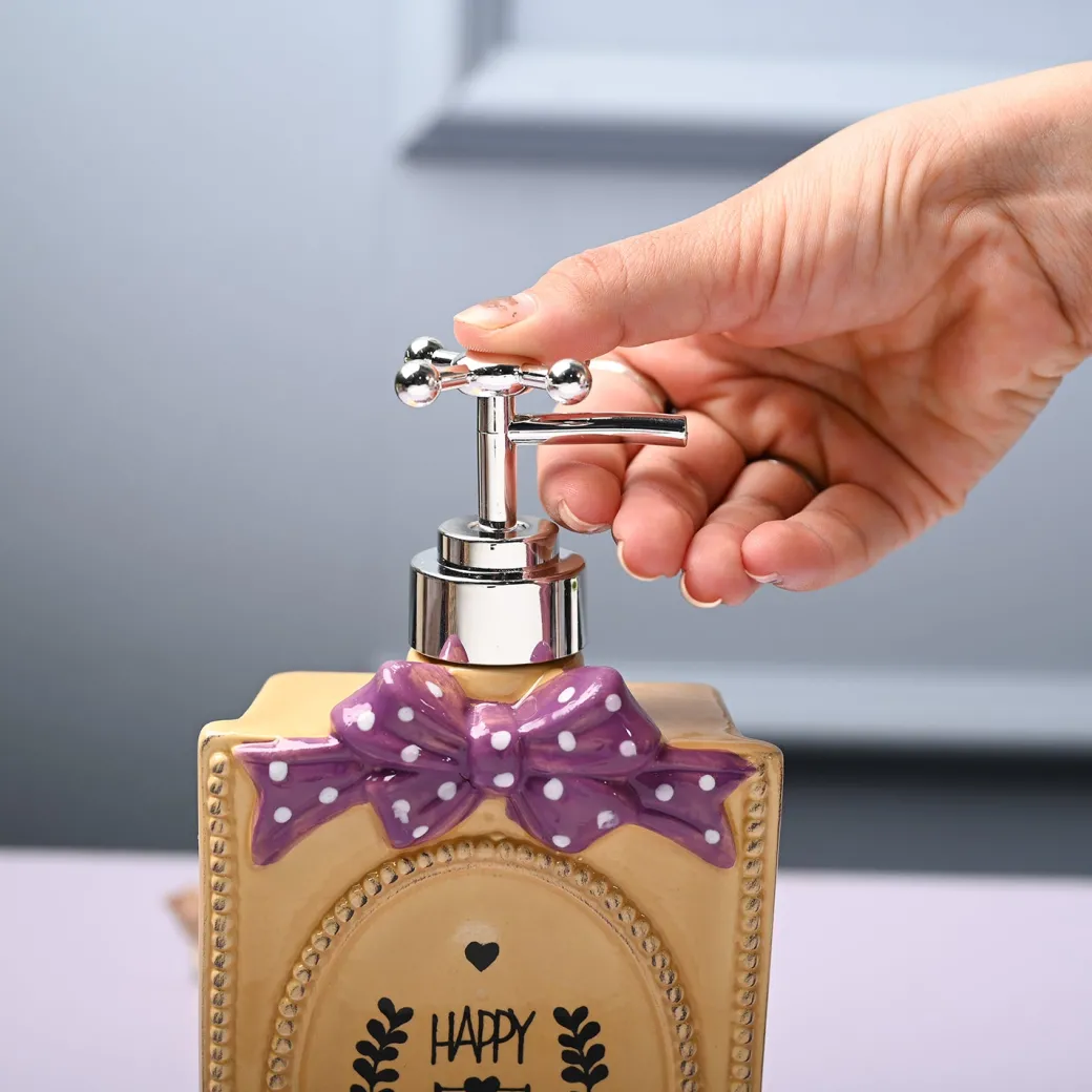 Ceramic Yellow Rectangle Soap Dispenser - Happy Day Print Matte Finish