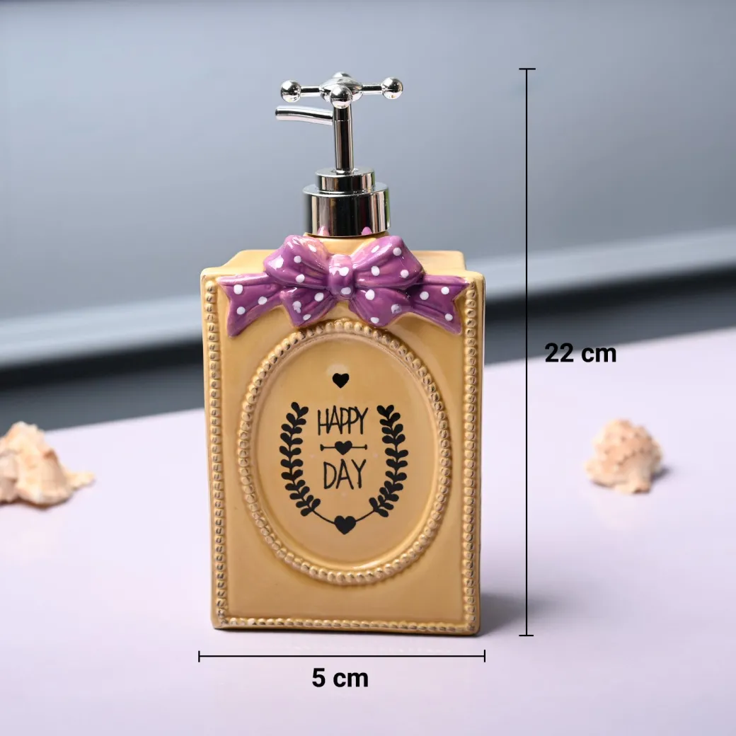 Ceramic Yellow Rectangle Soap Dispenser - Happy Day Print Matte Finish