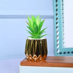 Chic & Glossy - Zigzag Design Faux Plant with Ceramic Pot