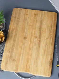 Chopping Board, with Metal Handle, Natural Wood Colour, Bamboo