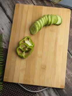 Chopping Board, with Metal Handle, Wooden Finish, Natural Wood Colour, Bamboo