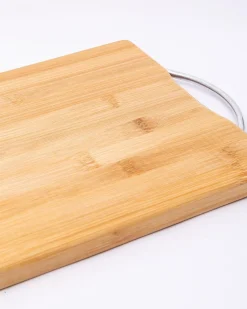 Chopping Board, with Metal Handle, Wooden Finish, Natural Wood Colour, Bamboo