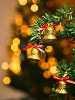 Christmas Bells Tree Decoration (Gold, Set Of 18, Assorted)