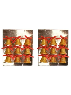 Christmas Bells Tree Decoration (Gold, Set Of 18, Assorted)