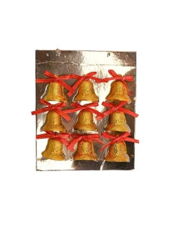 Christmas Bells Tree Decoration (Gold, Set Of 18, Assorted)