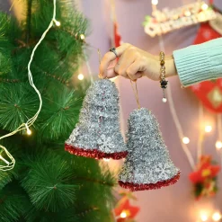 Christmas Decoration Bell Set Of 2 - Silver, X-Mas Hanging