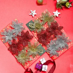 Christmas Decoration Star Set Of 2 (12 Pcs) - Golden & Silver, X-Mas Hanging
