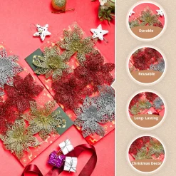 Christmas Decoration Star Set Of 2 (12 Pcs) - Golden & Silver, X-Mas Hanging