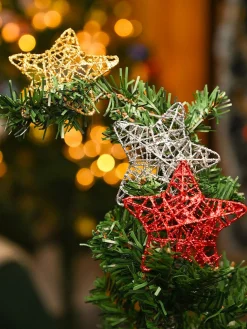 Christmas Decoration (White & Golden, Set Of 6 Pcs)