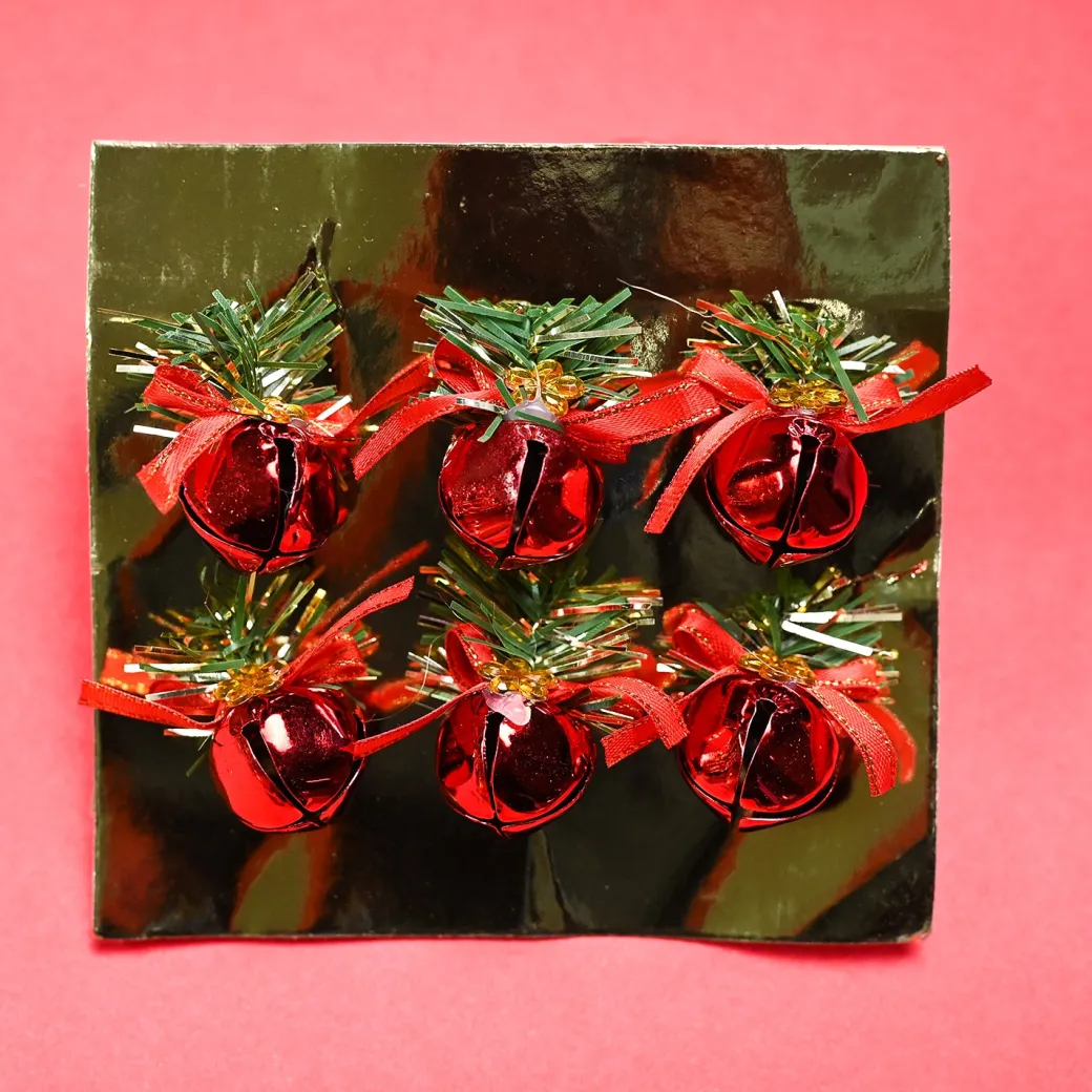 Christmas Hanging Bell Set Of 2 (12 Pcs ) - Red, X-Mas Hanging