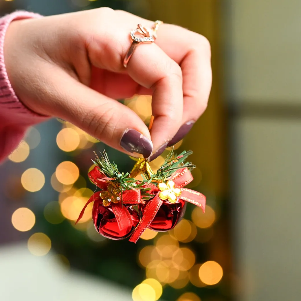 Christmas Hanging Bell Set Of 2 (12 Pcs ) - Red, X-Mas Hanging