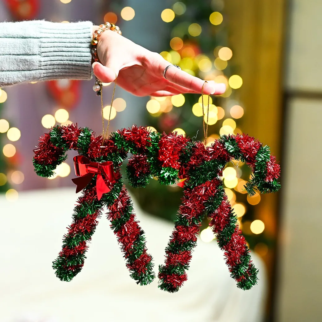 Christmas Hanging Candy Cane Set Of 2 - Red & Green, X-Mas Hanging