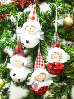 Christmas Hanging Santa Head Ornament With Bell Set Of 4 Pcs - Assorted Design