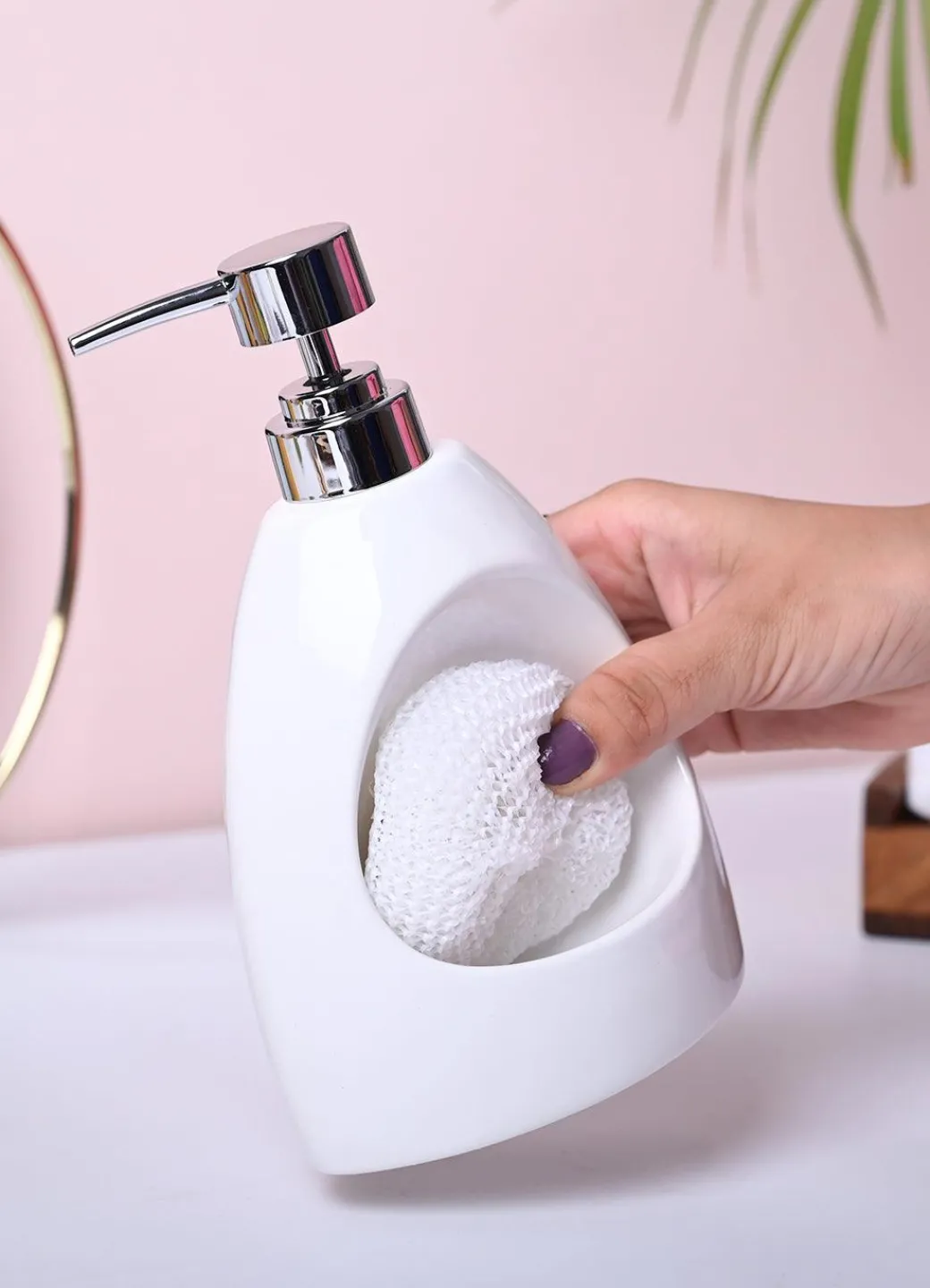 Classic White Kitchen Dispenser With Scrubber - Cylindrical Shape