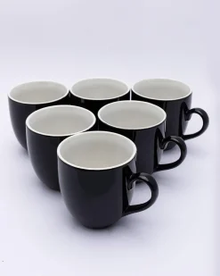 Coffee Mug Set, Handmade, Classic Mug, Black & White Colour, Ceramic, Set of 6, 220 mL