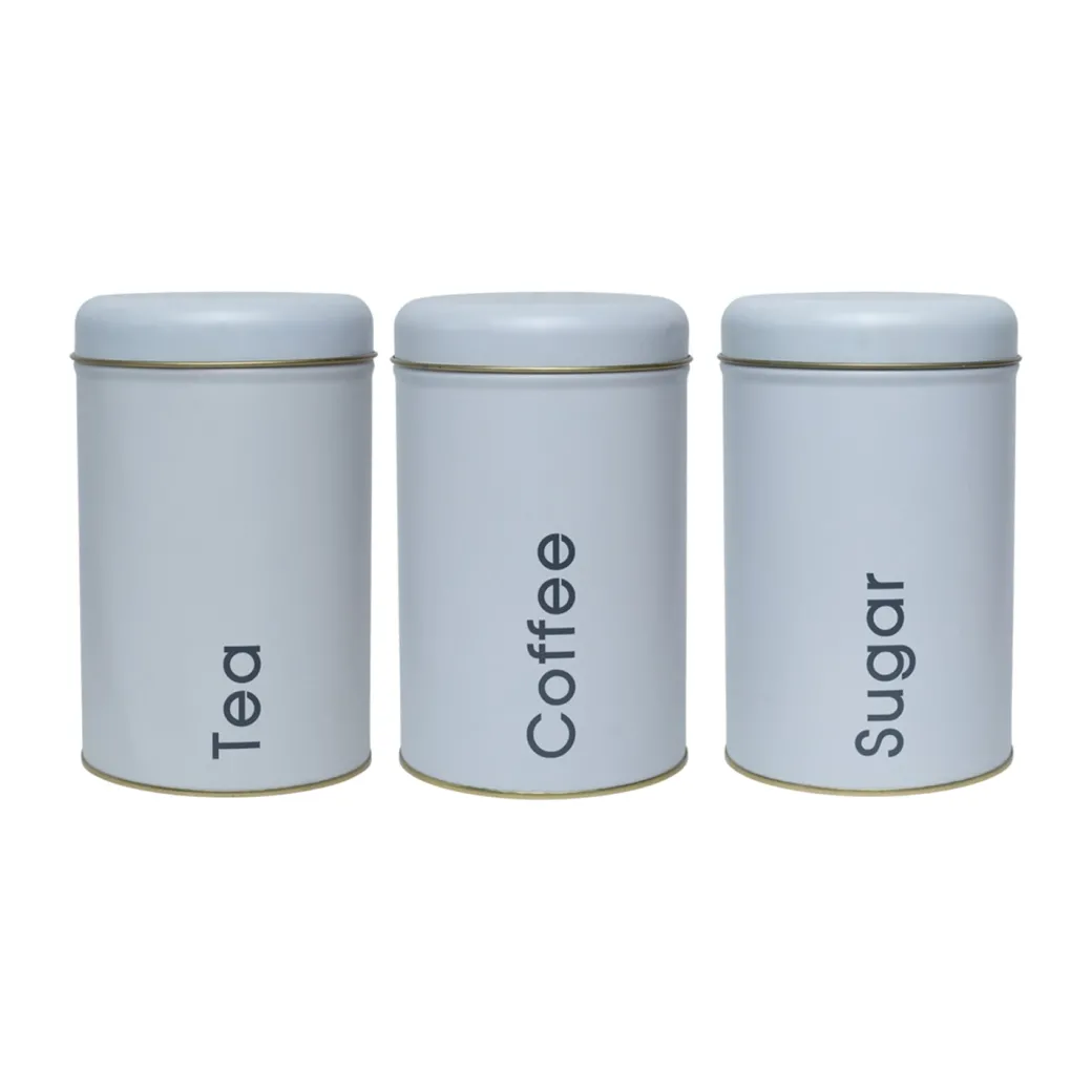 Coffee, Tea & Sugar - Metal Jar Set Of 3, White Color, 1450Ml
