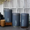 Coffee, Tea & Sugar - Metal Jar Set Of 3, Grey Color, 1450Ml