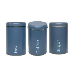 Coffee, Tea & Sugar - Metal Jar Set Of 3, Grey Color, 1450Ml