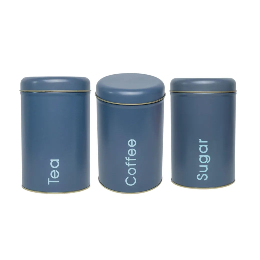 Coffee, Tea & Sugar - Metal Jar Set Of 3, Grey Color, 1450Ml