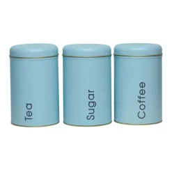 Coffee, Tea & Sugar - Metal Jar Set Of 3, Turquoise Color, 1450Ml