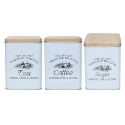 Coffee, Tea & Sugar - Metal Jar Set Of 3, Square & 1600Ml,
