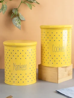 Cookie & Namkeen Jar Set Of 2 ( Yellow, Each 1700 Ml )