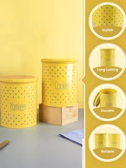 Cookie & Namkeen Jar Set Of 2 ( Yellow, Each 1700 Ml )