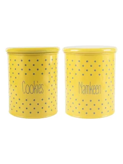 Cookie & Namkeen Jar Set Of 2 ( Yellow, Each 1700 Ml )
