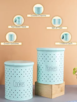 Cookie & Namkeen Jar Set Of 2 ( Green, Each 1700 Ml )