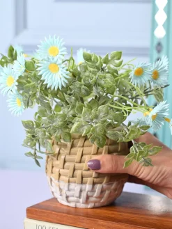 Cozy Charm - Knitted Design Faux Plant with Plastic Pot