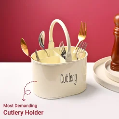 Cutlery & Ladle Holder Set – Plain White | Galvanised Iron, Glossy Finish
