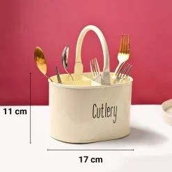 Cutlery & Ladle Holder Set – Plain White | Galvanised Iron, Glossy Finish