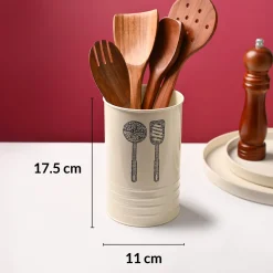 Cutlery & Ladle Holder Set – Plain White | Galvanised Iron, Glossy Finish