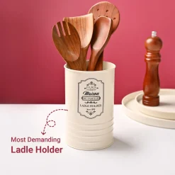 Cutlery & Ladle Holder Set – Ivory | Plain Design, Glossy Finish