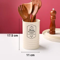 Cutlery & Ladle Holder Set – Ivory | Plain Design, Glossy Finish