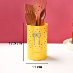 Cutlery & Ladle Holder Set – Yellow | Polka Dot Print, Glossy Finish
