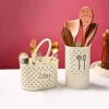 Cutlery & Ladle Holder Set – Ivory | Polka Dot Print, Glossy Finish