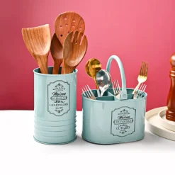 Cutlery & Ladle Holder Set – Green | Plain Design, Glossy Finish