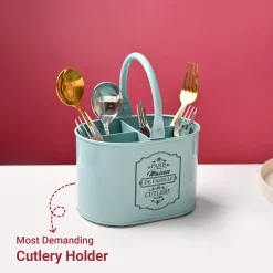 Cutlery & Ladle Holder Set – Green | Plain Design, Glossy Finish
