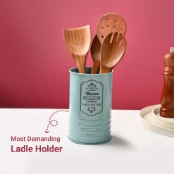 Cutlery & Ladle Holder Set – Green | Plain Design, Glossy Finish