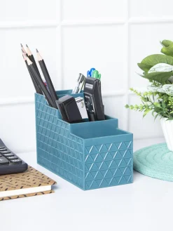 Dark Cyan Desk Organizer With Four Compartments