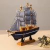 Decorative Boat, Handcrafted Wood, For Home & Office Décor, Antique Finish, Blue, Wood