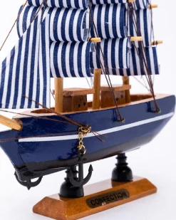 Decorative Boat, Handcrafted Wood, For Home & Office Décor, Antique Finish, Blue, Wood