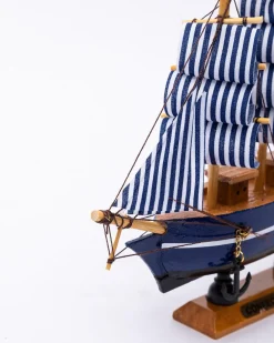 Decorative Boat, Handcrafted Wood, For Home & Office Décor, Antique Finish, Blue, Wood