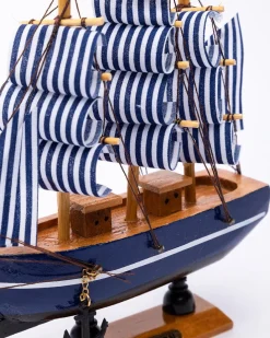 Decorative Boat, Handcrafted Wood, For Home & Office Décor, Antique Finish, Blue, Wood