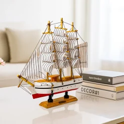 Decorative Boat (Wooden, Red & White – Nautical Design)