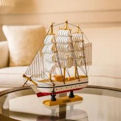 Decorative Boat (Wooden, Red & White – Nautical Design)